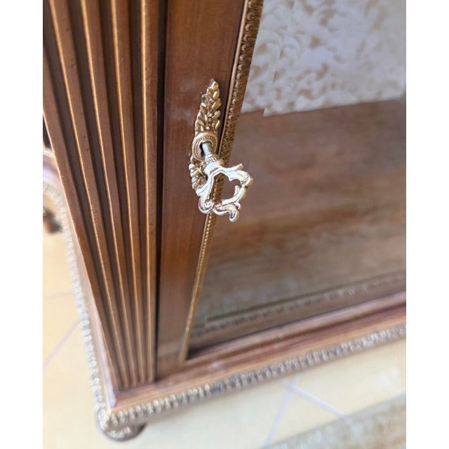 Brown Vintage French Louis XVI Marble Gilt Glass Display Vitrine Cabinet For Sale - Image 8 of 10