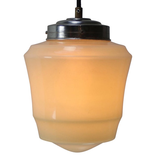 French “Clichy” green coloured glass pendant lamp Nickel plated glass holder 2 meter black cotton flex E26 / E27 Up to...