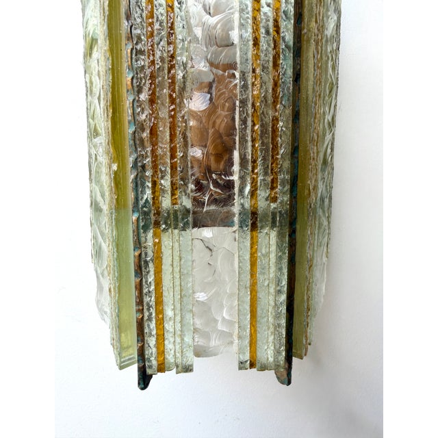 Pair of Hammered Glass Wrought Iron Sconces by Longobard, Italy, 1970s For Sale - Image 9 of 12