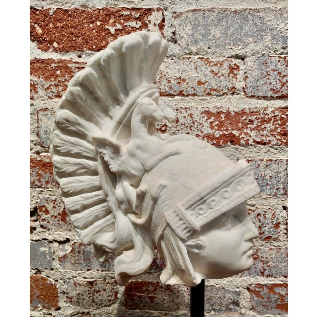 Roman Warrior Head W/Feather Helmet -19th Century Italian Marble Sculpture For Sale In Los Angeles - Image 6 of 9