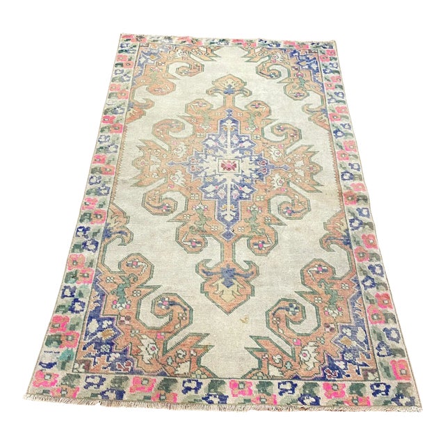 Vintage Neutral Oushak Rug For Sale