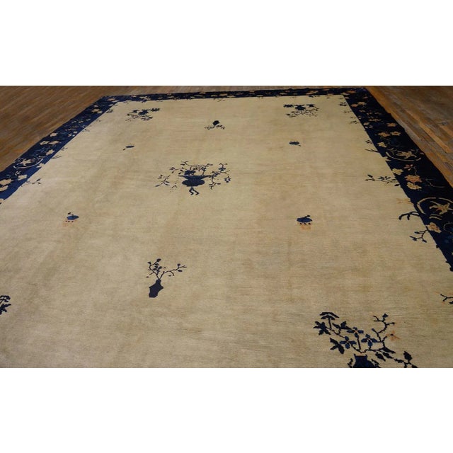 1920s Rectangle Hand Knotted Wool Antique Open Field Medallion Blue Large Rug For Sale - Image 4 of 14