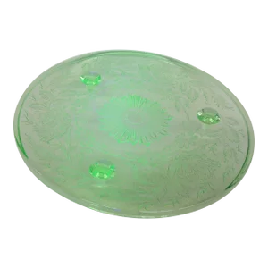 Shaggy Rose by Us Glass Green Vaseline Uranium Footed Cake Plate