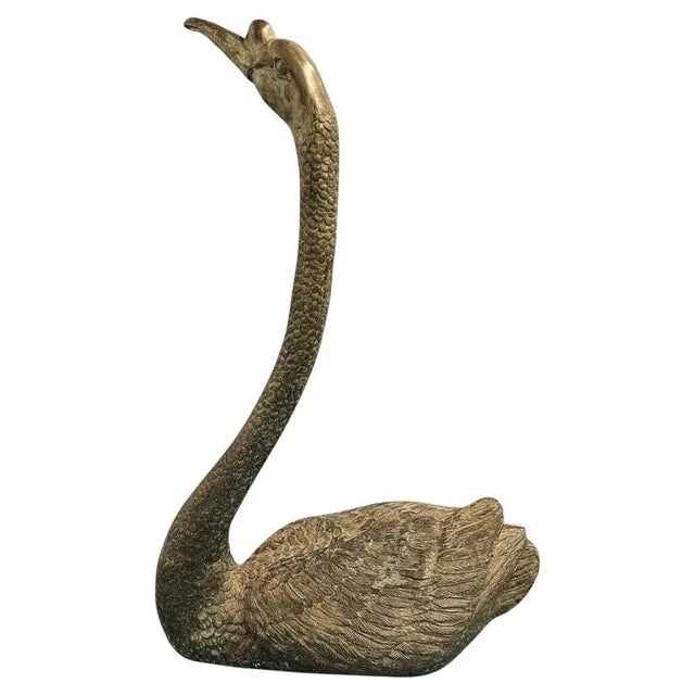 Gold Mid-Century Modern Spanish Bronze Swan Sculpture, 1950s For Sale - Image 8 of 8