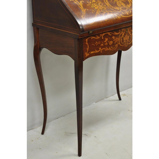 Antique French Louis XV Style Marquetry Inlaid Drop Front Ladies Writing Desk For Sale - Image 15 of 18