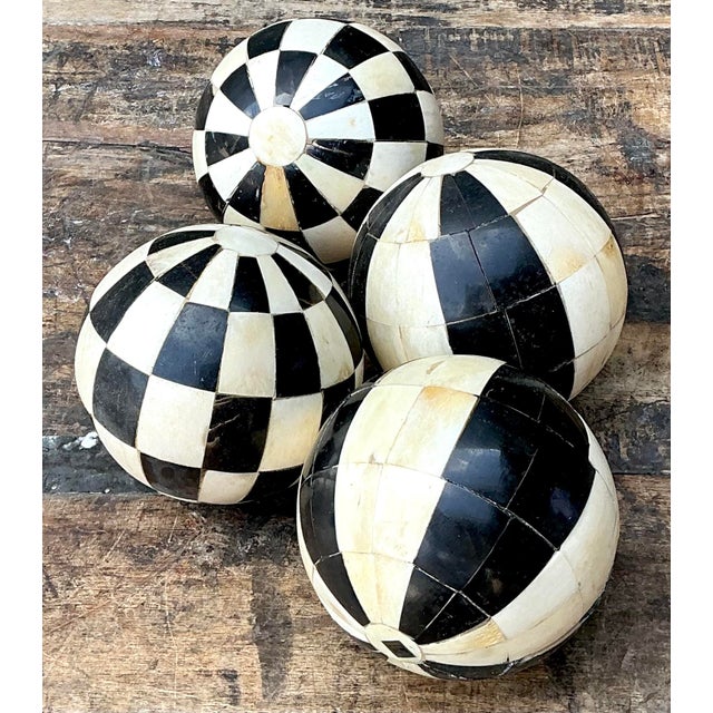 Vintage Decorative Tessellated Stone Spheres - Set of 4 For Sale - Image 4 of 12