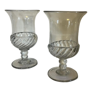 Antique 19th Century Philadelphia Federal Flint Glass Crystal Urn Shape Vases American Classical Period Circa 1820 - A Pair