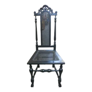 Mid 19th Century Hand-Carved Black Stained Oak Gothic Revival Side Chair with Caned Seat