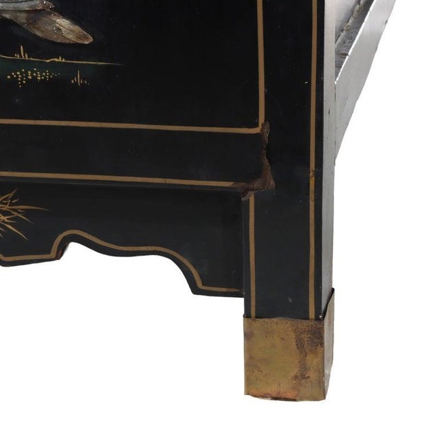 Chinese Ebonized & Gilt Credenza With Inlaid Figural & Floral Soap Stone 20thC For Sale - Image 16 of 16