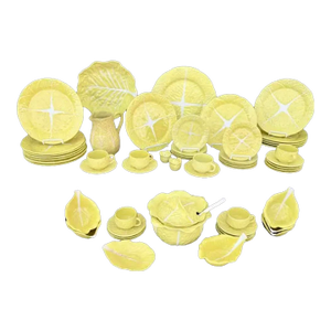 Yellow Portuguese Cabbage Leaf Dinnerware Set of Fifty Four Pieces