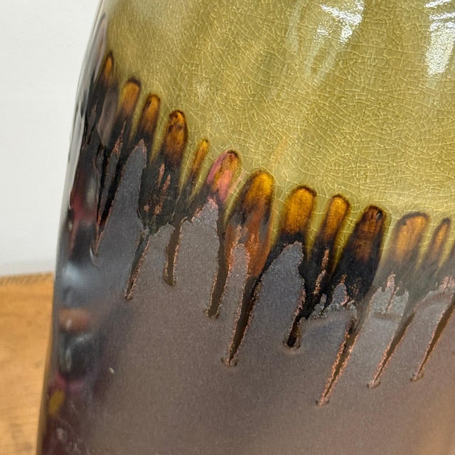 Olive and Charcoal Ceramic Vase with Amber Drip Glaze For Sale In New York - Image 6 of 8