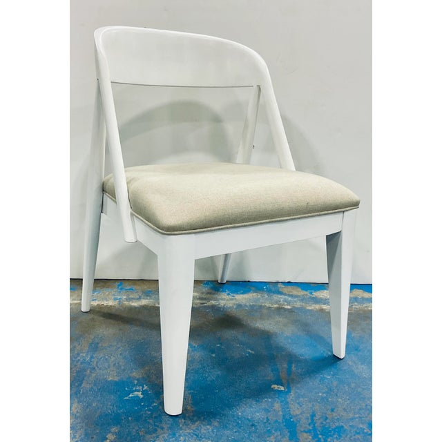 Modern White Wood Curved Back Dining Chairs Set .Of 6 For Sale - Image 4 of 8