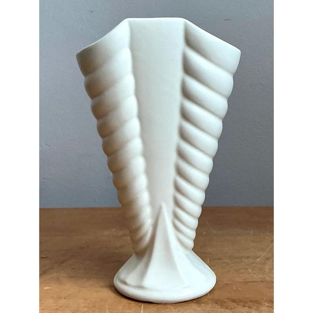 Ceramic Vintage Matte Glaze Ribbed Ceramic Vase For Sale - Image 7 of 12