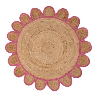 Pink Round Jute Scallop Rug - 8'x8' For Sale