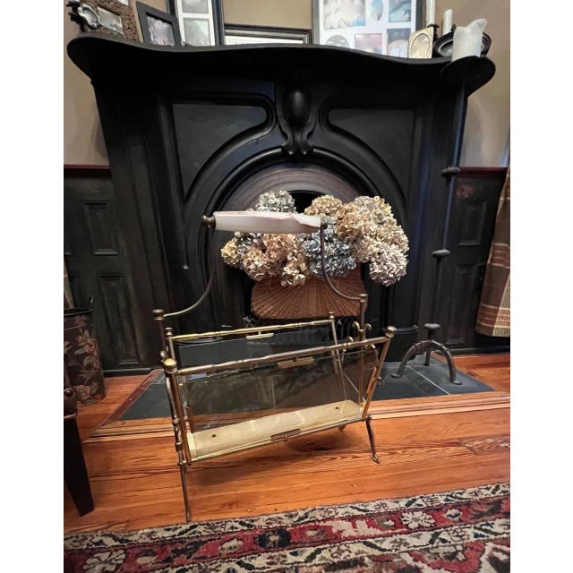 Mid-Century Modern 1960s Mid-Century Modern Brass, Smoked Glass & Onyx Magazine Rack in the Manner of Maison Bagues. For Sale - Image 3 of 10