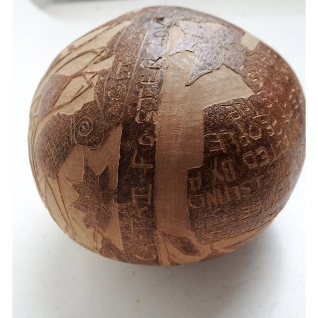 Wood Vintage Folk Art Hand Carved Gourd Bowl For Sale - Image 7 of 8
