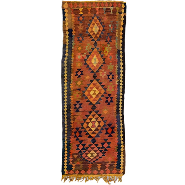 Vintage Kilim Handmade Flatweave Rust Tribal Wool Runner For Sale - Image 10 of 10