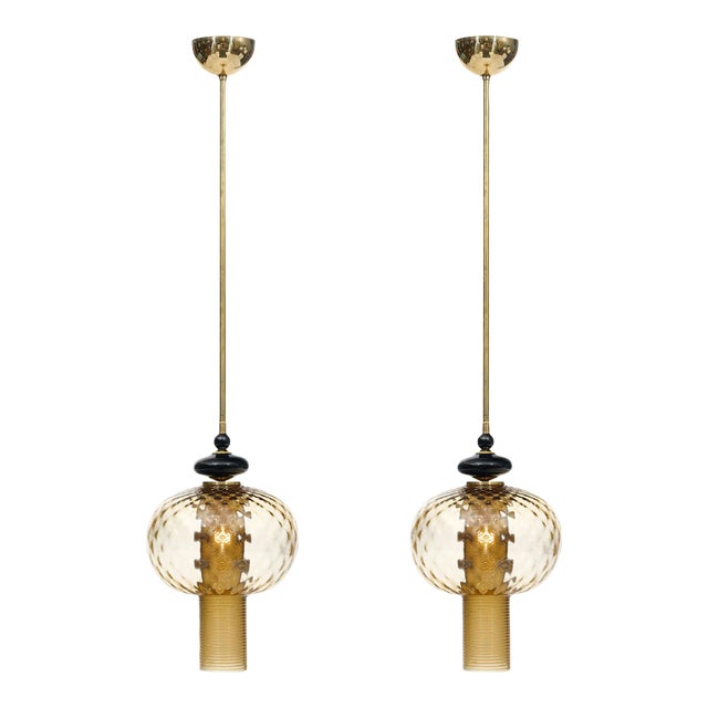 Murano Glass Gold and Black Pendants For Sale