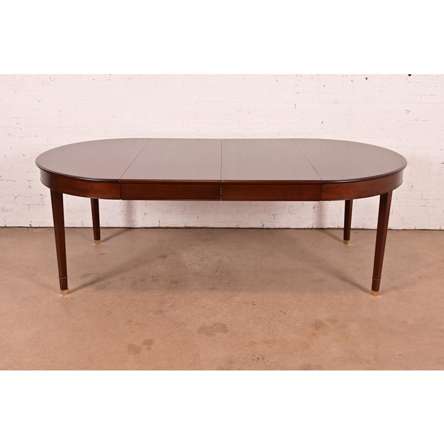 Early 20th Century Baker Furniture Style Antique French Regency Louis XVI Mahogany Extension Dining Table, Newly Refinished For Sale - Image 5 of 13