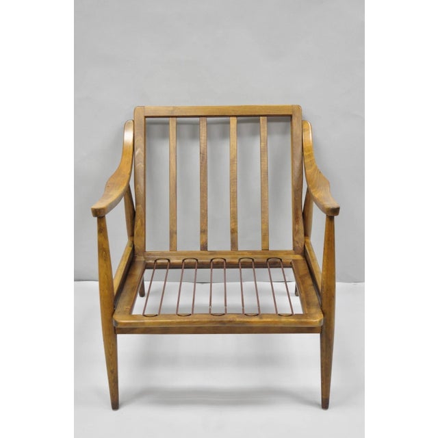 Vintage Mid Century Modern Danish Style Sculptural Walnut Sloped Arm Lounge Chair (no cushions). Circa Mid 20th Century....