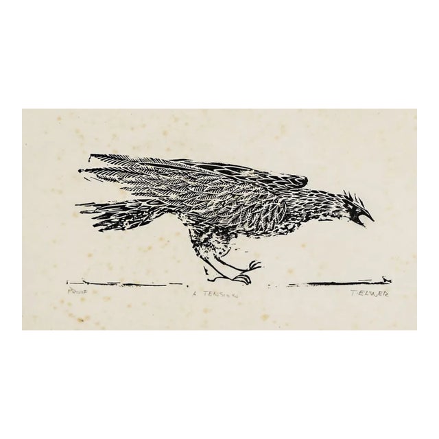 1960s Thomas Elsner Rooster Woodblock For Sale