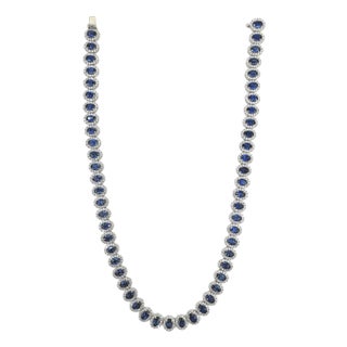37.23 Ct Natural Sapphire & Diamond Necklace For Sale