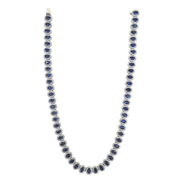 37.23 Ct Natural Sapphire & Diamond Necklace For Sale