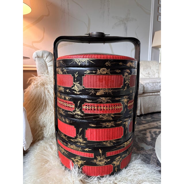 Antique Hand-Woven Chinese Wedding Basket With Lacquered Layers For Sale - Image 9 of 18