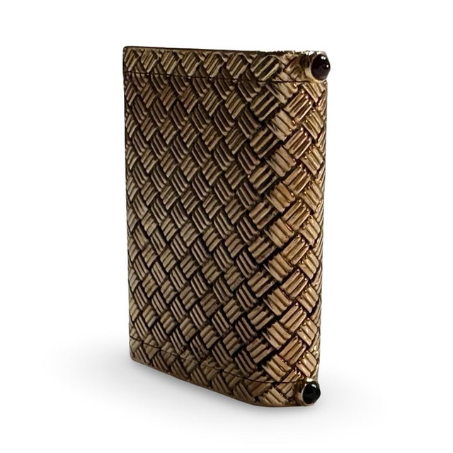 Vintage Tiffany & Co. 14k Gold Pill Box With Blue & Red Cabochons, Basketweave Design, 2 Compartments For Sale - Image 11 of 12