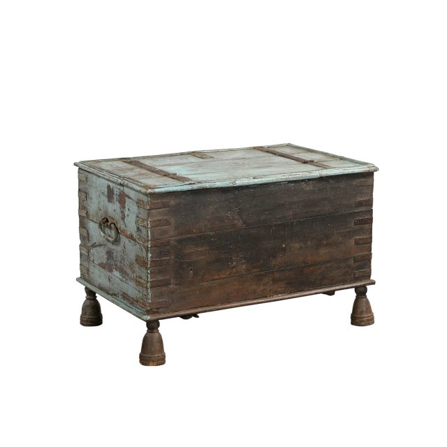 1900 - 1909 Antique Indian Painted Teakwood Blanket Chest For Sale - Image 5 of 5