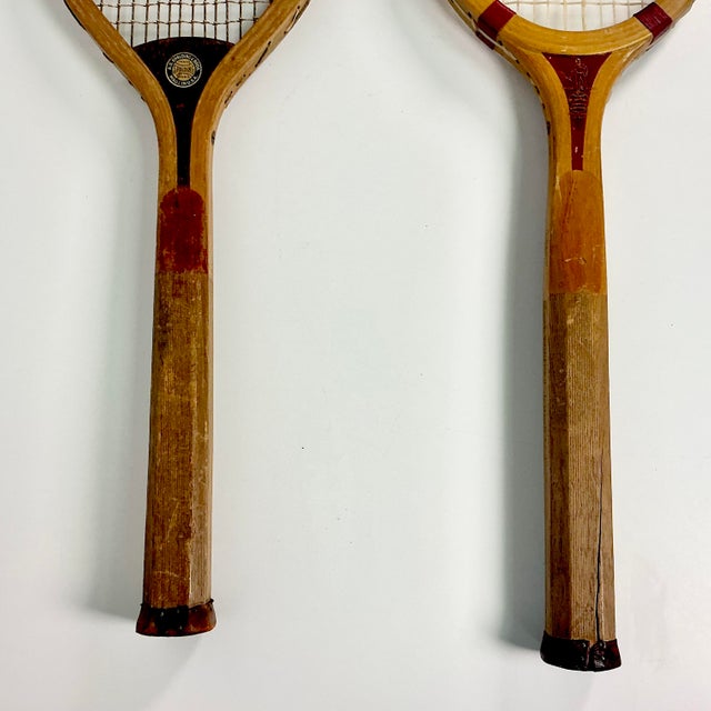1905 Antique Americana Boho Chic Wood Tennis Rackets Home Accents - A Pair. For Sale - Image 12 of 17