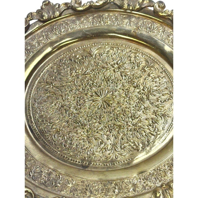 Vintage Ornate Brass Footed Gallery Tray Rococo Floral Scrollwork 11.5" For Sale - Image 9 of 9