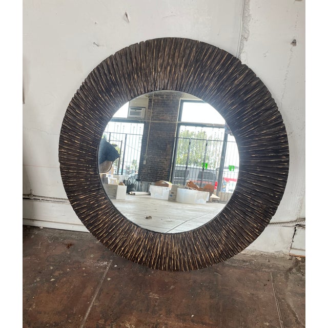 Contemporary Wood Framed Circular Mirror For Sale - Image 3 of 5