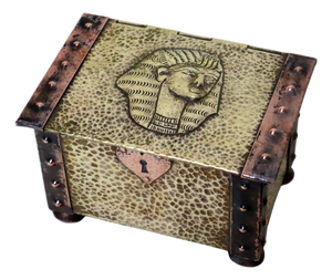 Handcrafted Brass and Copper Love Box with Pharaoh Design, 1920s