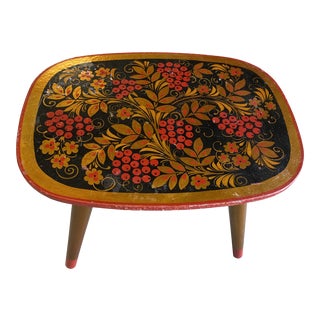 1950s Hand Painted Gilded Wooden Stool For Sale