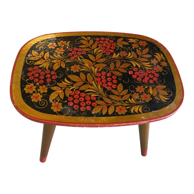 1950s Hand Painted Gilded Wooden Stool For Sale
