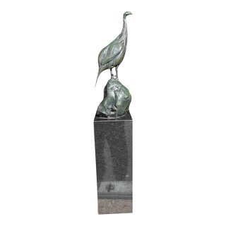 1980s Bart Walter’s (American 20th Century ) Bronze Turkey Sculpture on Marble Pedestal. Signed 1 of 8 For Sale