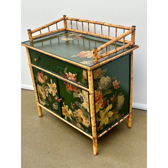 Wood Bamboo Cabinet, Decoupaged With Flowers, Circa 1990 For Sale - Image 7 of 16