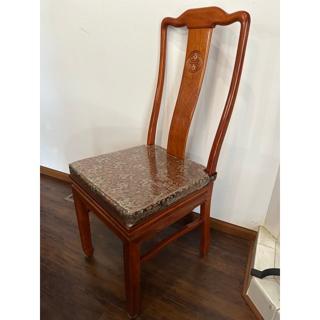 Vintage Burmese Rosewood Mid-Century Chinese Round Dining Table & 10 Chairs Set With Lazy Susan For Sale In Chicago - Image 6 of 12