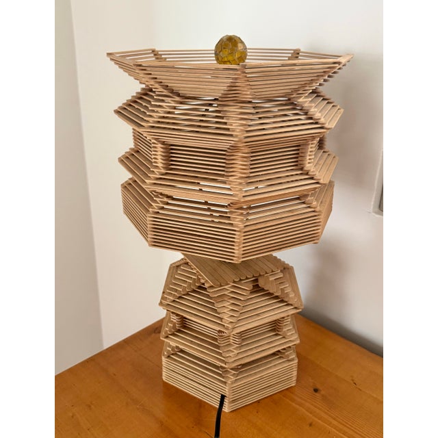 Midcentury Folk Art Popsicle Stick Lamp - Rewired For Sale - Image 6 of 11