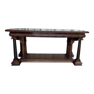 Neoclassic Style High Quality Mahogany Library Table on Brass Casters For Sale