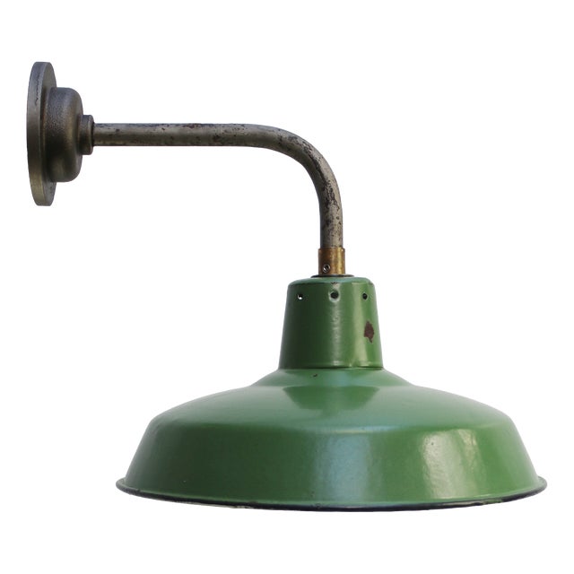 French Cast Iron and Green Enamel Wall Light For Sale