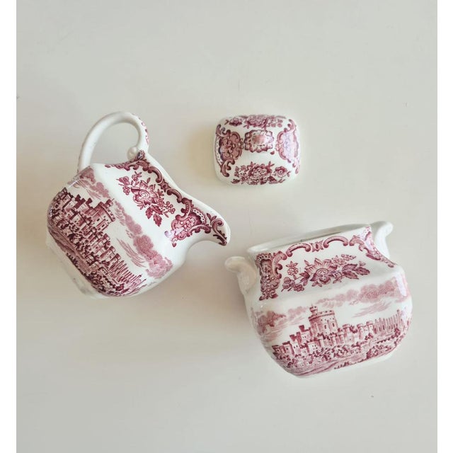 Pink Vintage English Sugar Bowl and Creamer Set by Enoch Wedgwood, 1960s, Set of 2 For Sale - Image 8 of 8