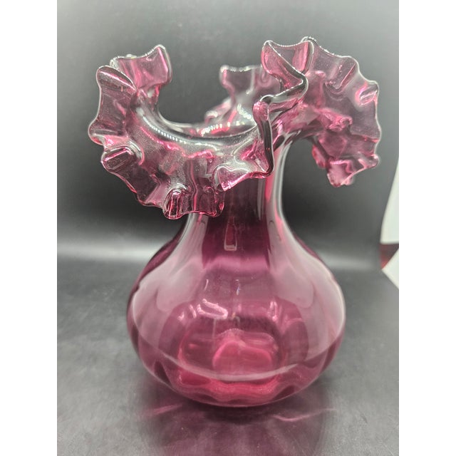 Coin ruffled vase vintage Fenton glass cranberry