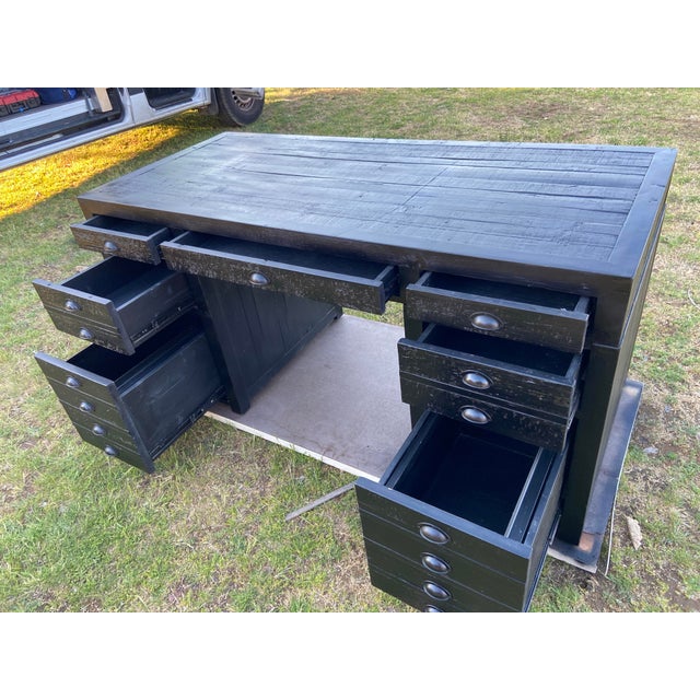 The RH Restoration Hardware Printmakers Executive Desk is a sophisticated and sturdy home office desk made from distressed...