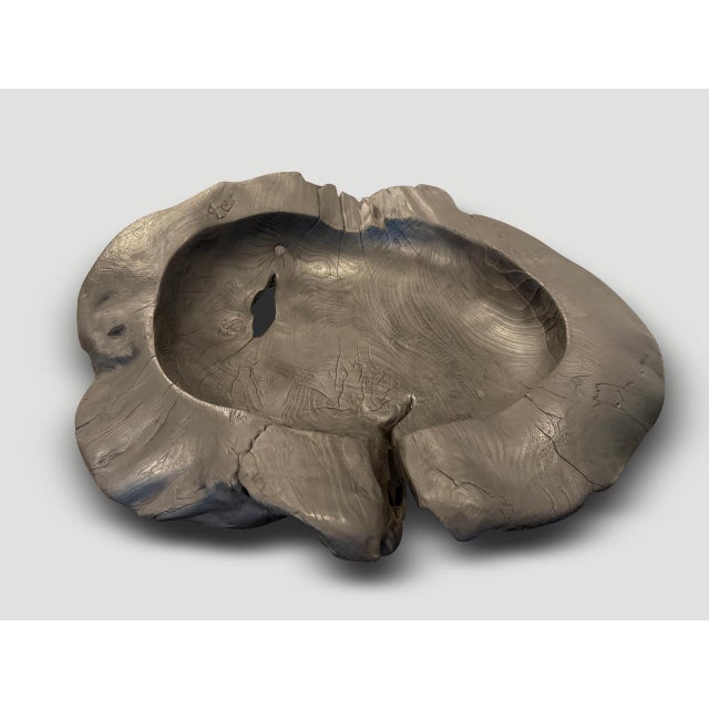 Andrianna Shamaris Over Sized Charred Sculptural Teak Wood Vessel For Sale - Image 4 of 6