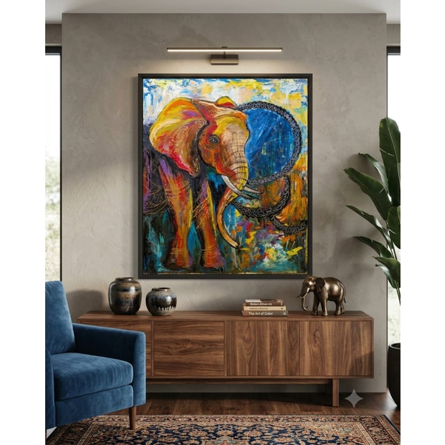 Tetyana Andriyovych Elephant Original Oil Painting Art - Animal Decor Decorative Motifs For Sale - Image 9 of 9