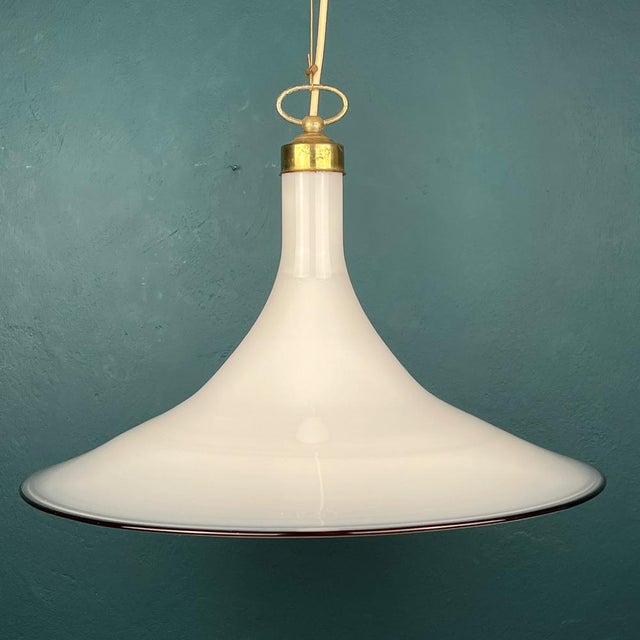 Metal Vintage White Murano Glass Pendant Lamp, Italy, 1970s For Sale - Image 7 of 14