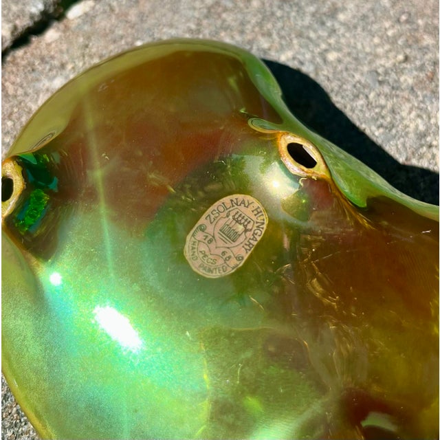 Green Zsolnay (Hungary) Eosin Shell Trinket Dish For Sale - Image 8 of 8