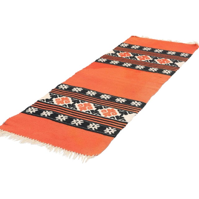 78797 Vintage Orange Greek Kilim Rug, 01'05 x 04'01. Handwoven Greek kilim rugs from Crete are traditional textiles...